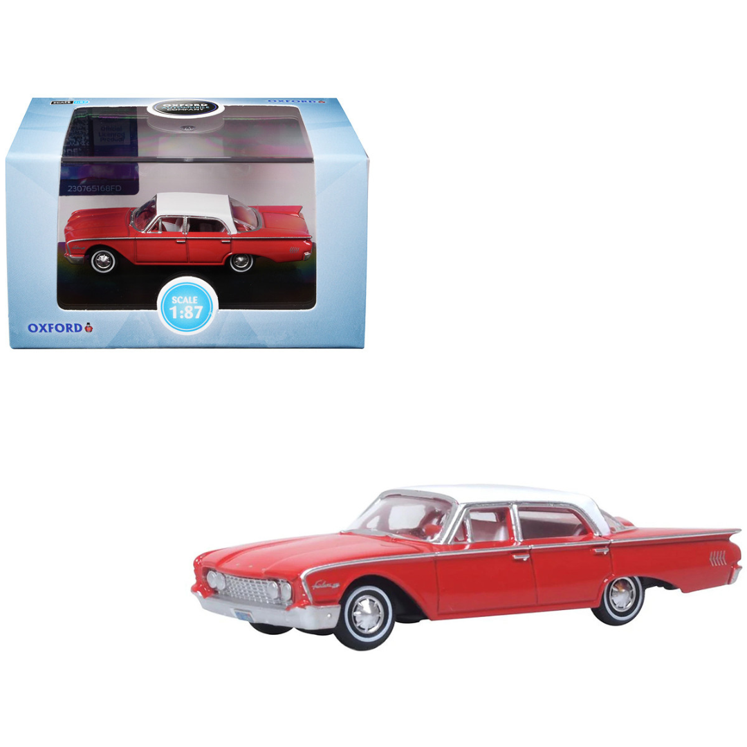 1960 Ford Fairlane Sedan 500 Monte Carlo Red with Corinthian White Top and Interior 1/87 (HO) Scale Diecast Model Car