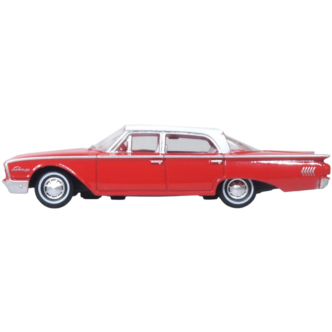 1960 Ford Fairlane Sedan 500 Monte Carlo Red with Corinthian White Top and Interior 1/87 (HO) Scale Diecast Model Car