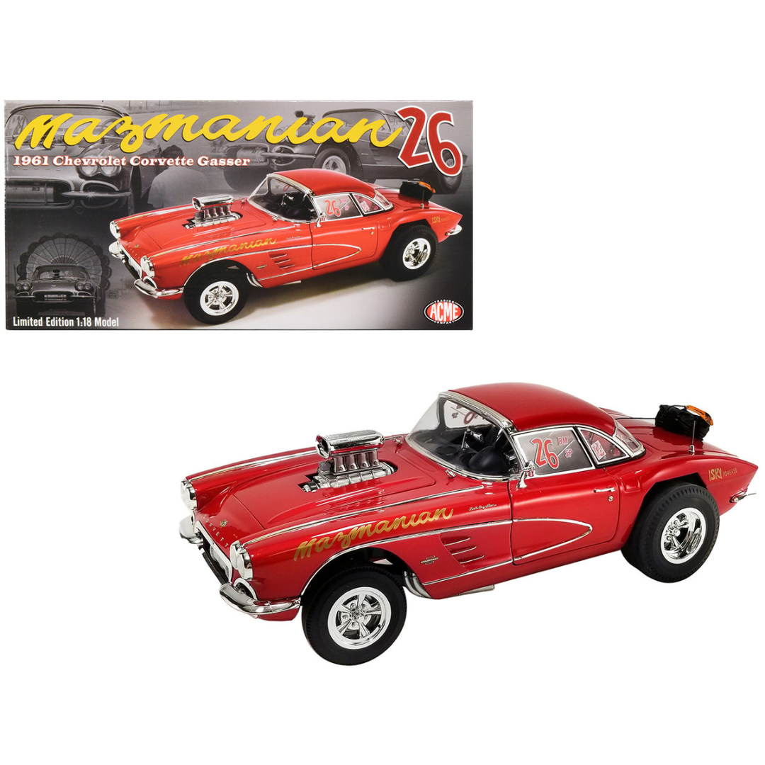 1961 Chevrolet Corvette Gasser #26 Red "Mazmanian" Limited Edition 1/18 Diecast Model Car