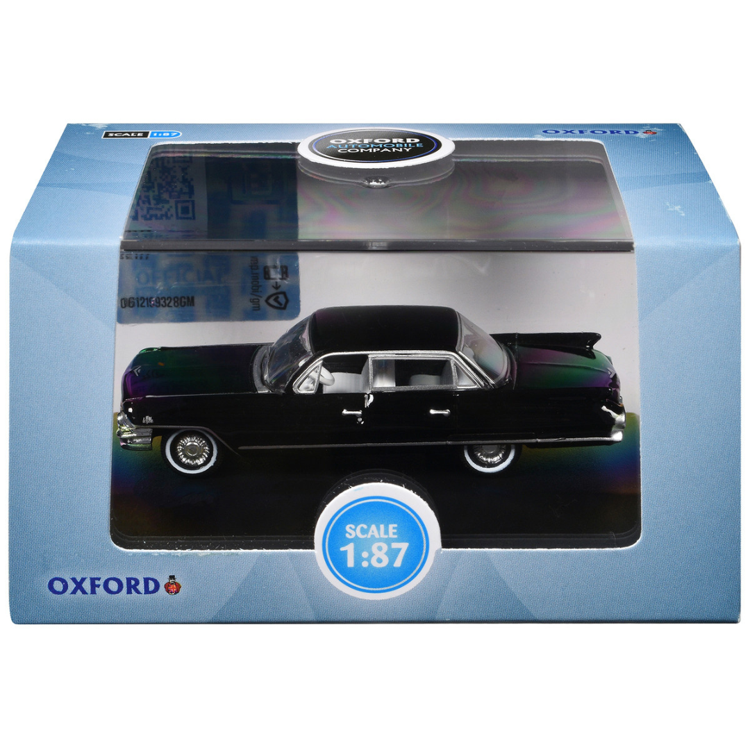 1961 Cadillac Sedan DeVille Ebony Black with White Interior 1/87 (HO) Scale Diecast Model Car