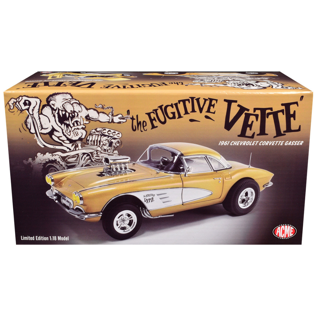 1961 Chevrolet Corvette Gasser "Rat Fink's The Fugitive Vette" Gold Metallic Limited Edition 1/18 Diecast Model Car