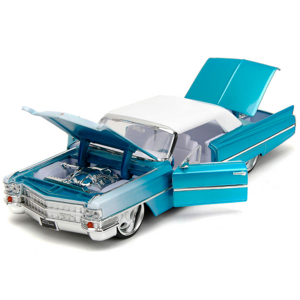 1963 Cadillac Coupe DeVille Blue Metallic 1/24 Diecast Model Car by Jada