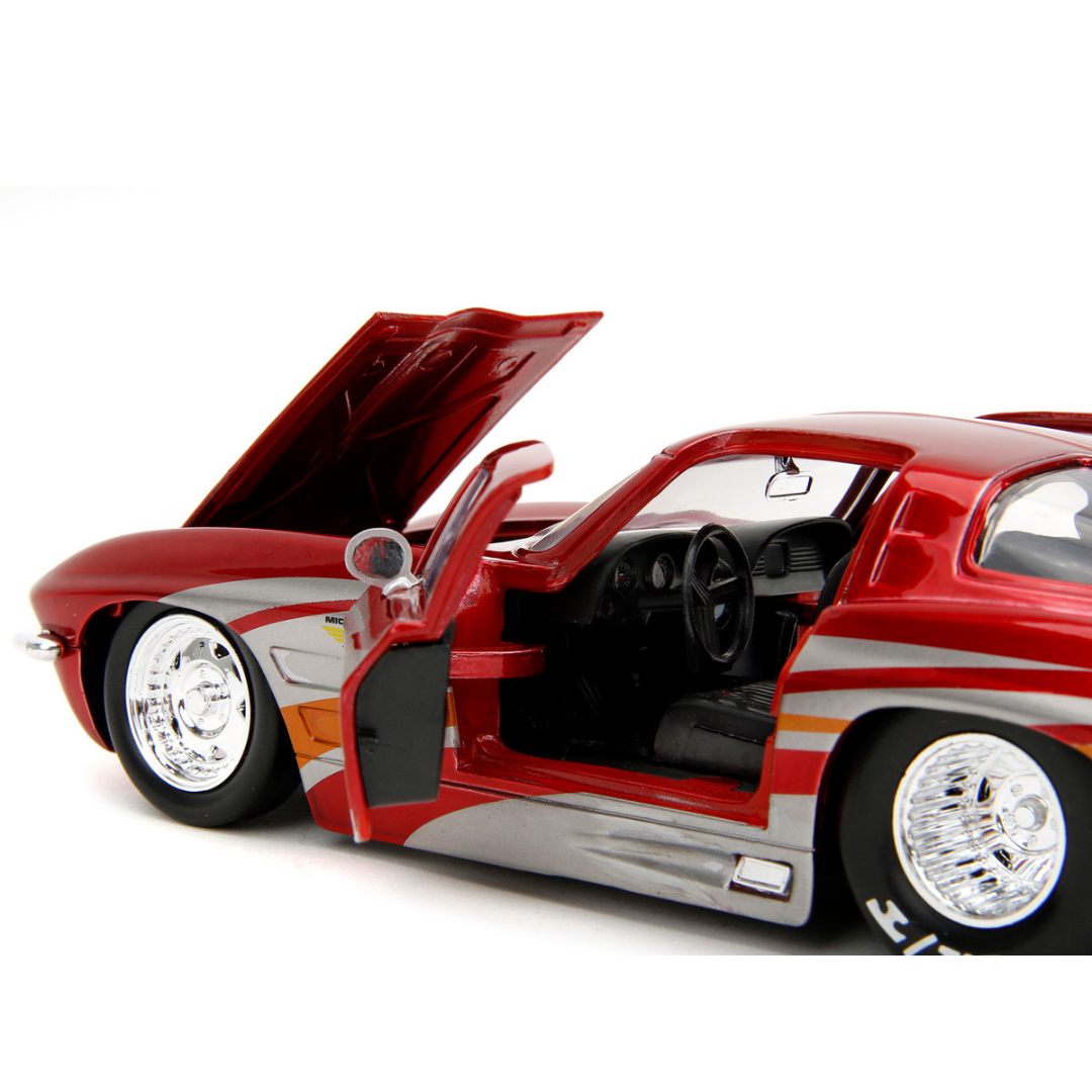 1963-chevrolet-corvette-stingray-red-metallic-1-24-diecast-model-car-by-jada