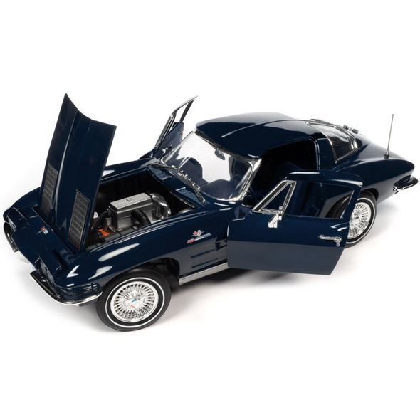 1963 Corvette Split-Window Coupe Daytona Blue Metallic 1/18 Diecast Model Car by Auto World