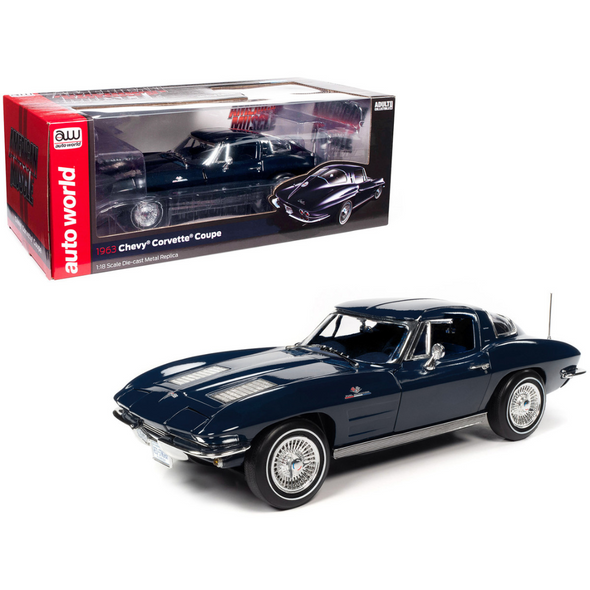 1963 Corvette Split-Window Coupe Daytona Blue Metallic 1/18 Diecast Model Car by Auto World