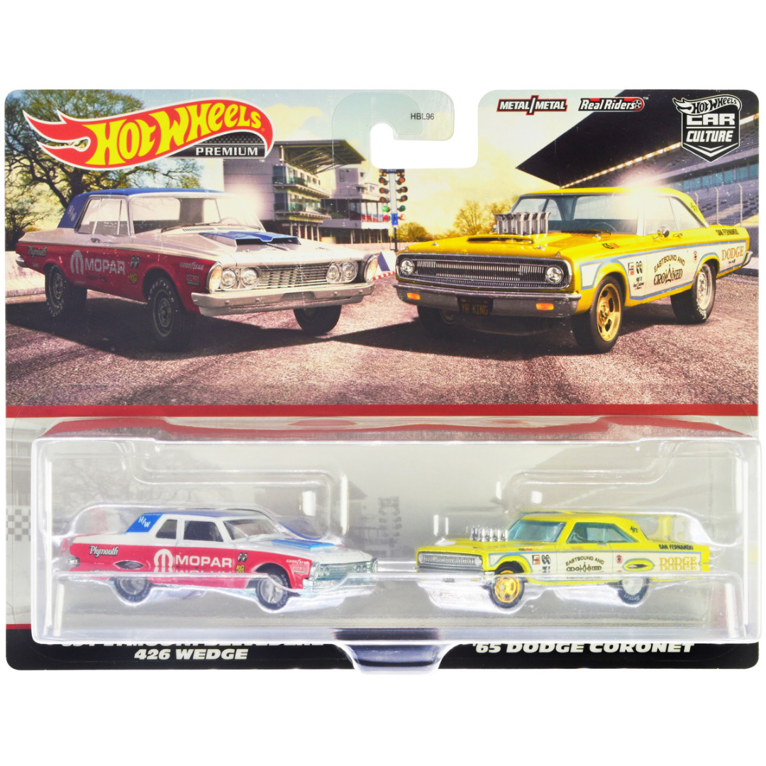 1963 Plymouth Belvedere 426 Wedge "MOPAR" and 1965 Dodge Coronet "Eastbound and Crowned" Set of 2 Cars Diecast Model Cars by Hot Wheels