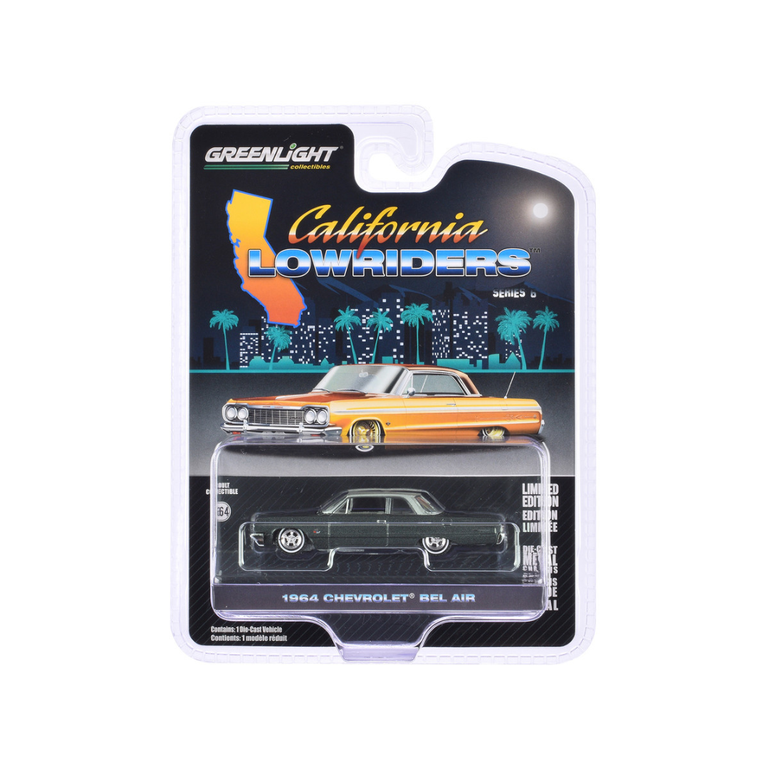 1964 Chevrolet Bel Air Dark Gray Metallic and Silver Metallic "California Lowriders" Series 6 1/64 Diecast Model Car