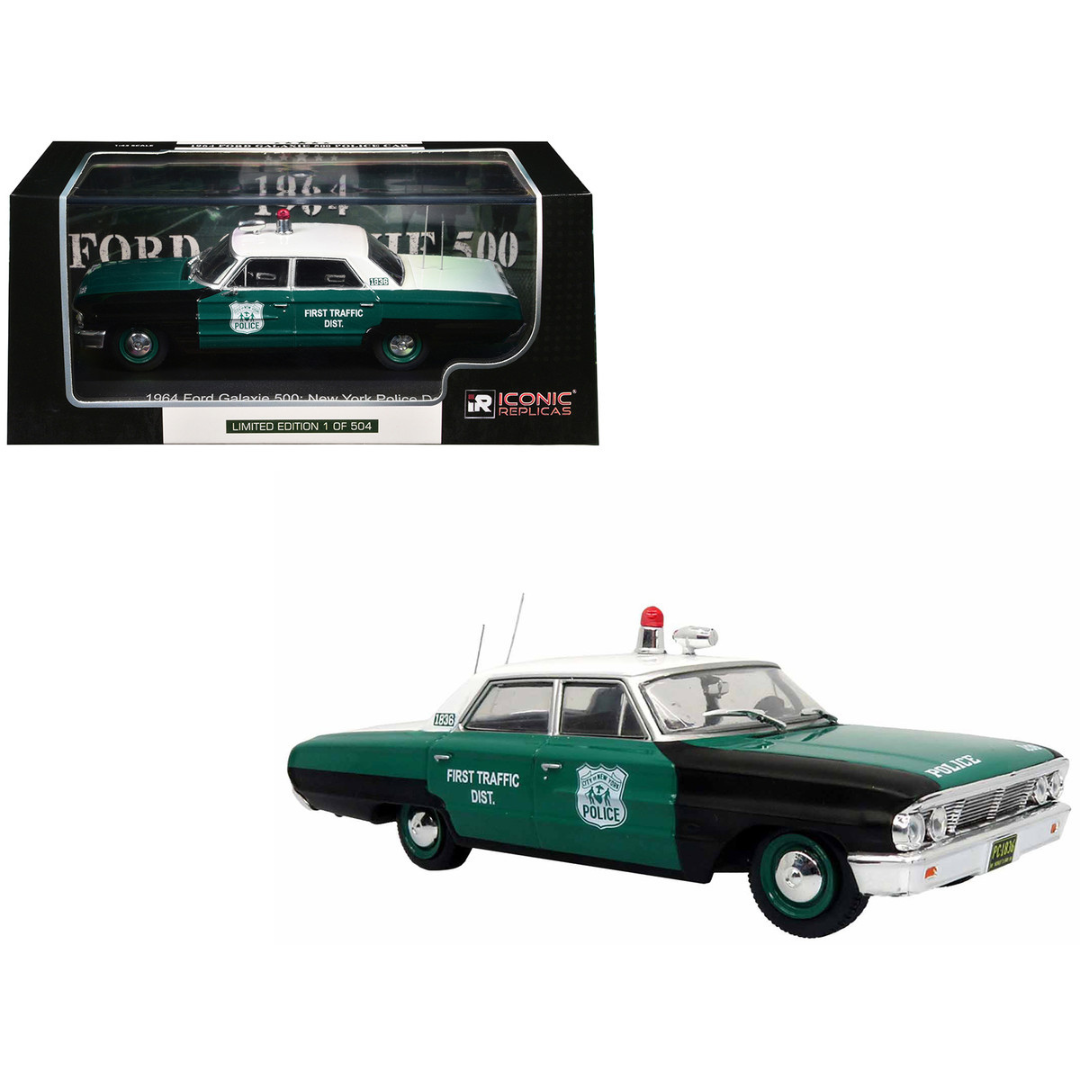 1964 Ford Galaxie 500 Police Car "New York Police Department" Black and Green with White Top Limited Edition 1/43 Diecast Model