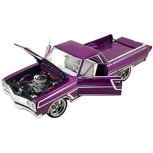 1965-chevrolet-el-camino-ss-custom-cruiser-purple-metallic-with-white-graphics-1-18-diecast