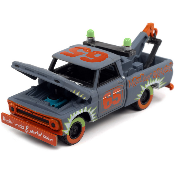 1965-chevrolet-tow-truck-65-derby-smoke-gray-with-graphics-demolition-derby-1-64-diecast