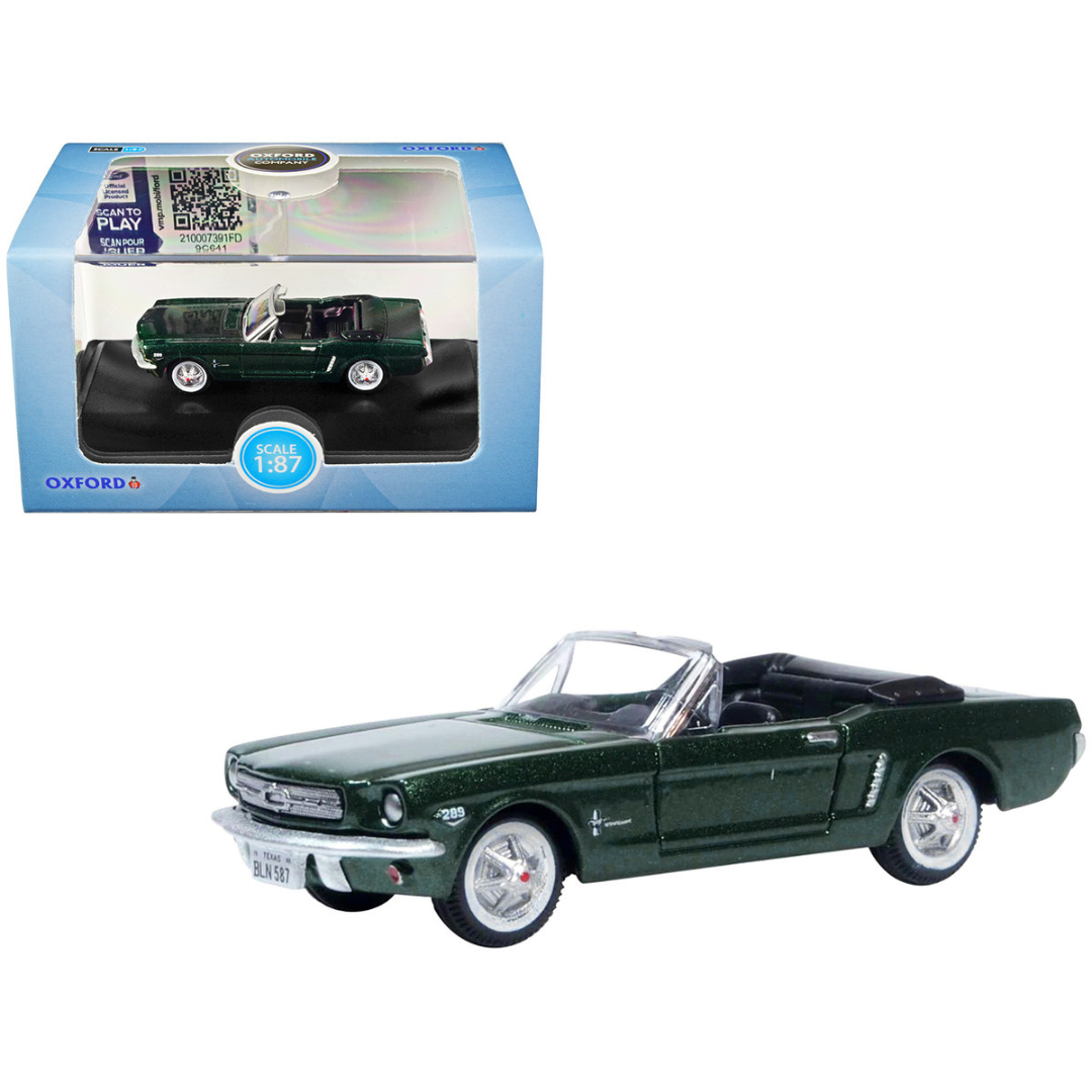 1965 Ford Mustang Convertible Ivy Green Metallic 1/87 (HO) Scale Diecast Model Car by Oxford Diecast