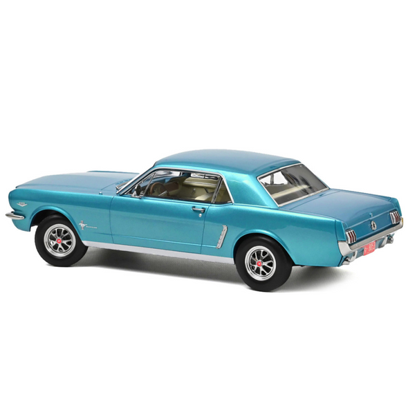 1965 Ford Mustang Hardtop Coupe Turquoise Metallic with White Interior 1/18 Diecast Model Car