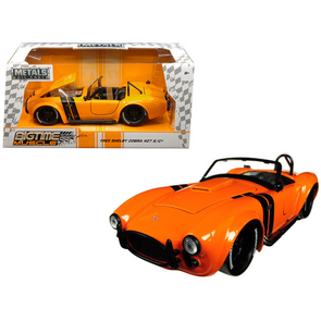 1965-shelby-cobra-427-s-c-orange-with-black-stripes-bigtime-muscle-1-24-diecast-model-car