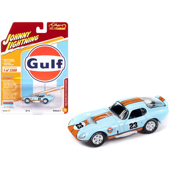 1965 Shelby Cobra Daytona Coupe #23 Light Blue with Orange Stripes "Gulf Oil" "Classic Gold Collection" Limited Edition 1/64 Diecast Model Car