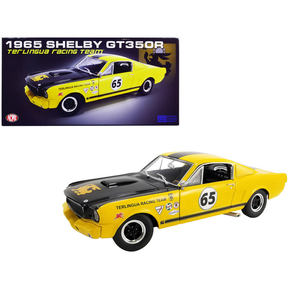 1965 Shelby GT350R #65 Yellow with Black Hood and Stripes "Terlingua Racing Team Tribute" Limited Edition 1/18 Diecast Model Car
