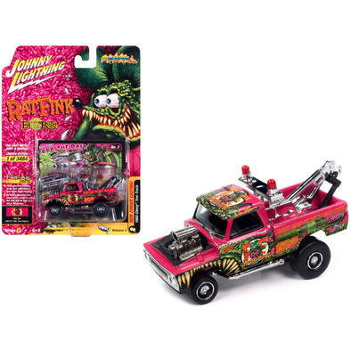 1965 Chevrolet Tow Truck "Rat Fink - Took the Bait" Fink Pink with "Rat Fink" Graphics "Zingers!" Limited Edition to 3484 pieces Worldwide "Street Freaks" Series 1/64 Diecast Model Car by Johnny Lightning