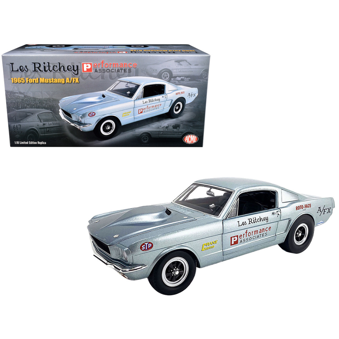 1965 Ford Mustang A/FX "Performance Associates - Les Ritchey" Silver Metallic with Graphics Limited Edition 1/18 Diecast Model Car