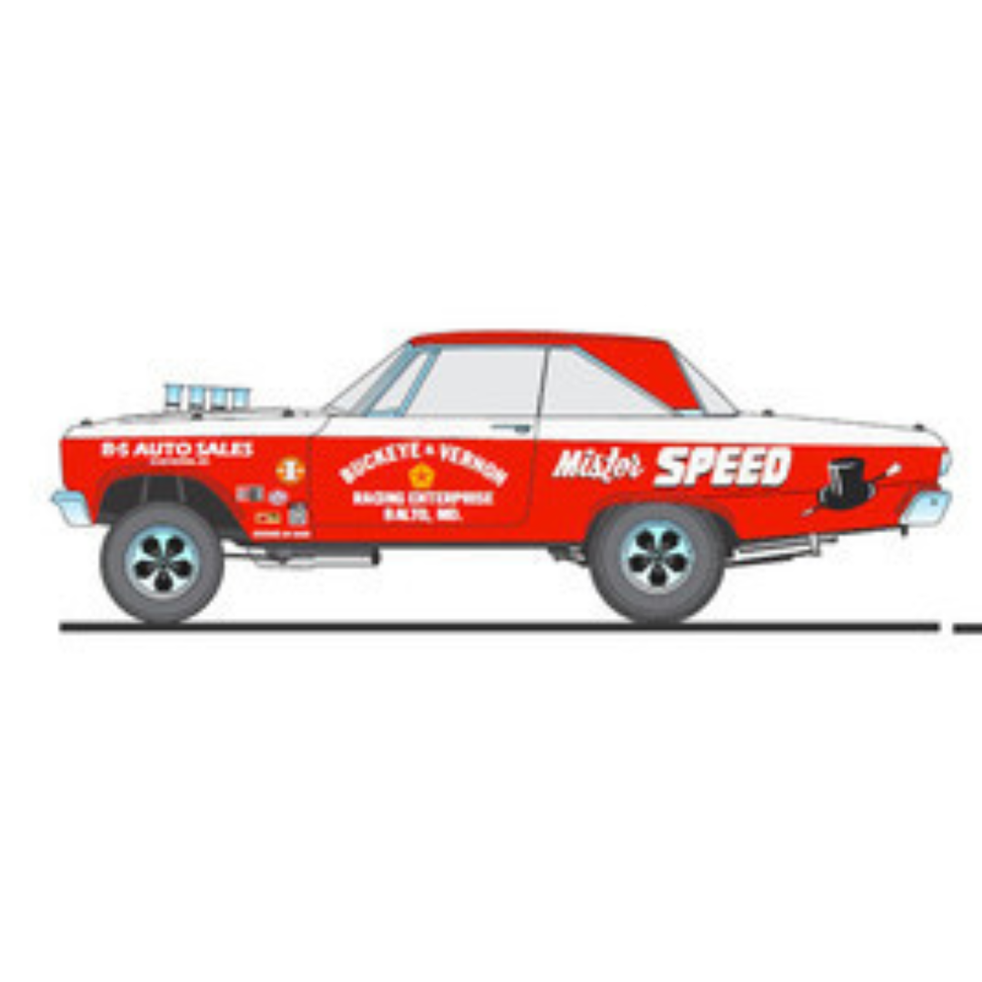 1965 Plymouth AWB "Mister Speed" Red and White with Graphics Limited Edition 1/18 Diecast Model Car