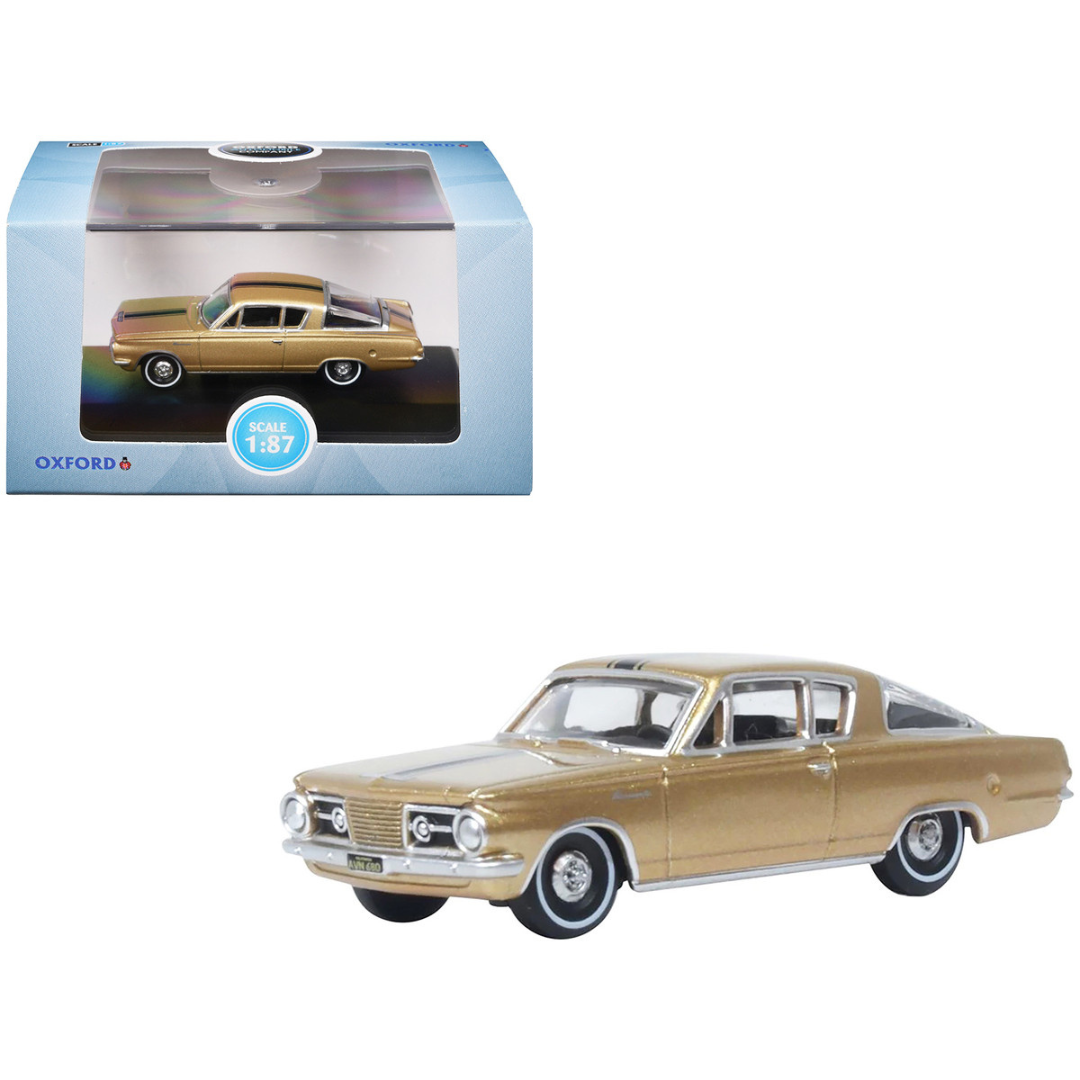 1965 Plymouth Barracuda Gold Metallic with Black Stripes 1/87 (HO) Scale Diecast Model Car