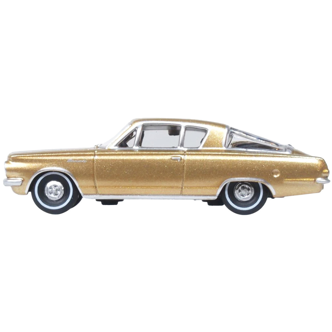 1965 Plymouth Barracuda Gold Metallic with Black Stripes 1/87 (HO) Scale Diecast Model Car