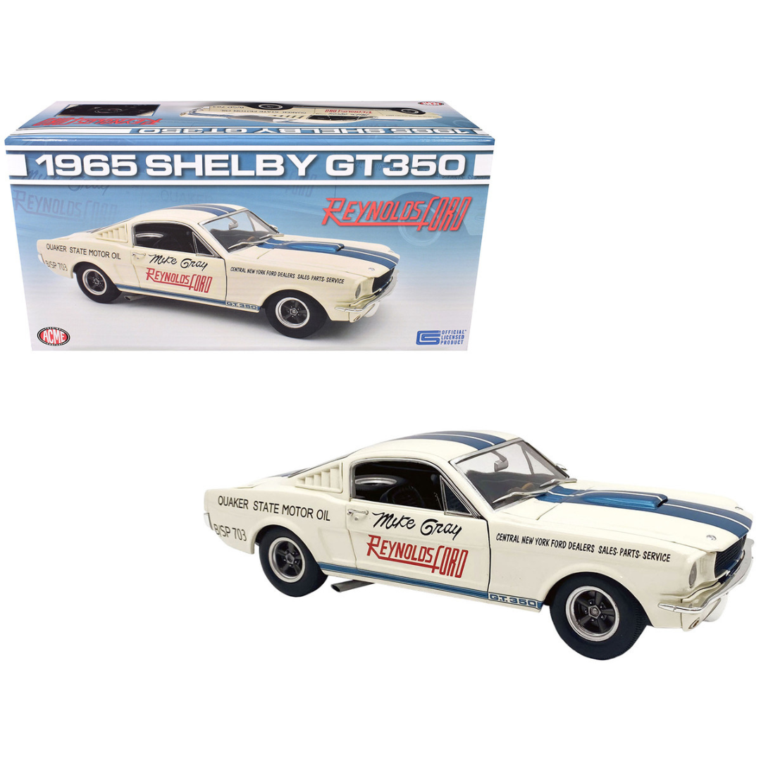 1965 Shelby GT350 "Reynolds Ford" White with Blue Stripes Limited Edition to 204 pieces Worldwide 1/18 Diecast Model Car