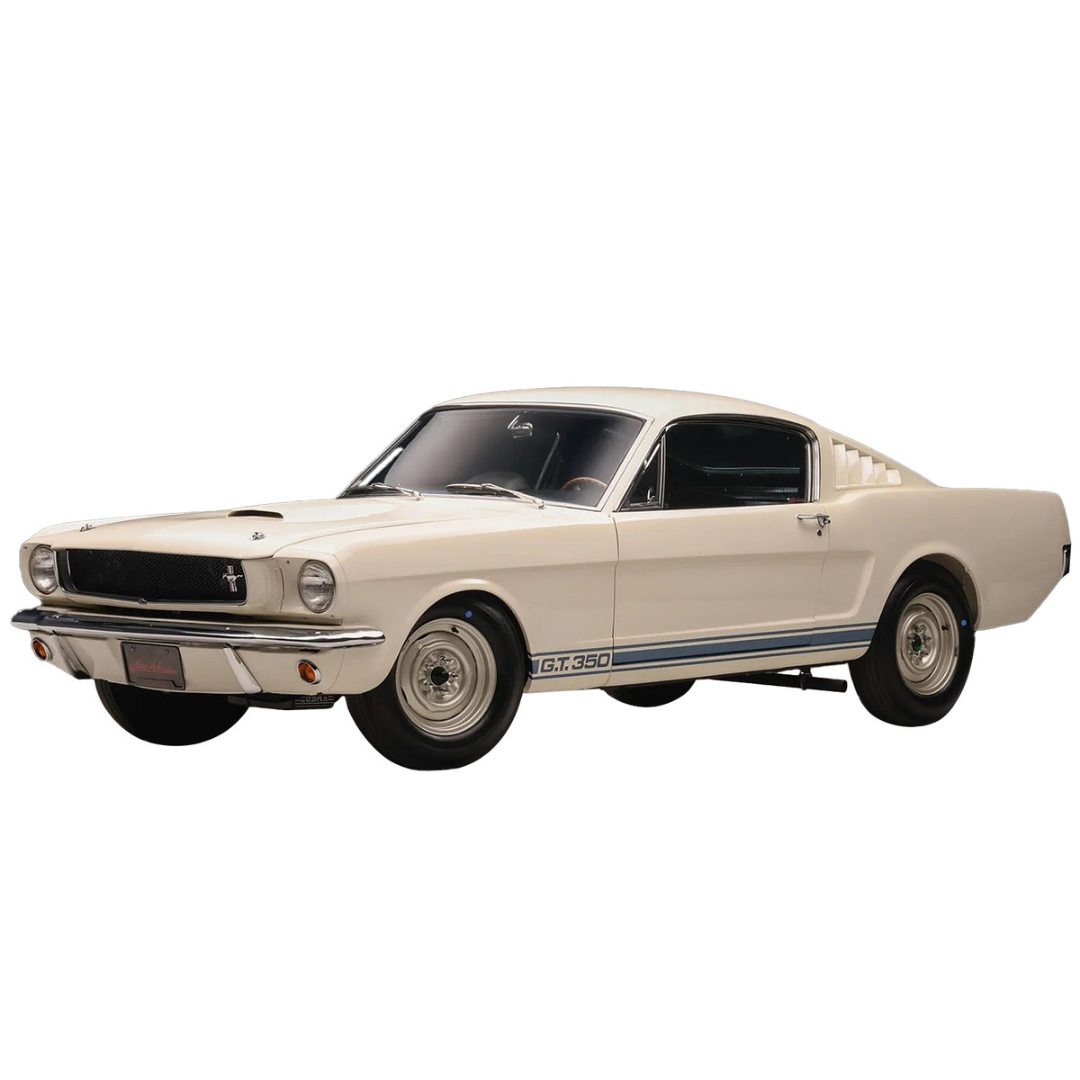 1965 Shelby GT350 White with Blue Side Stripes "Snake on a Plane" Limited Edition 1/18 Diecast Model Car