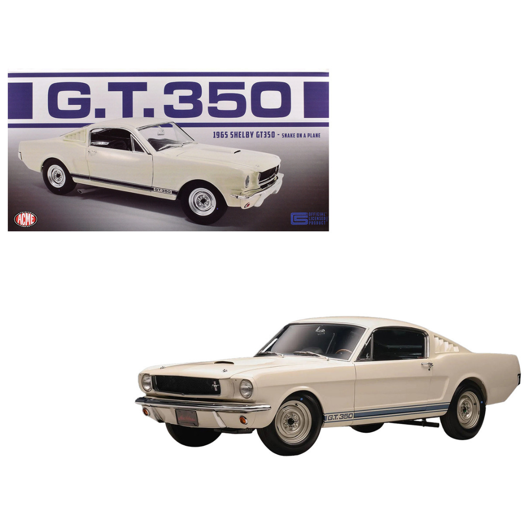 1965 Shelby GT350 White with Blue Side Stripes "Snake on a Plane" Limited Edition 1/18 Diecast Model Car