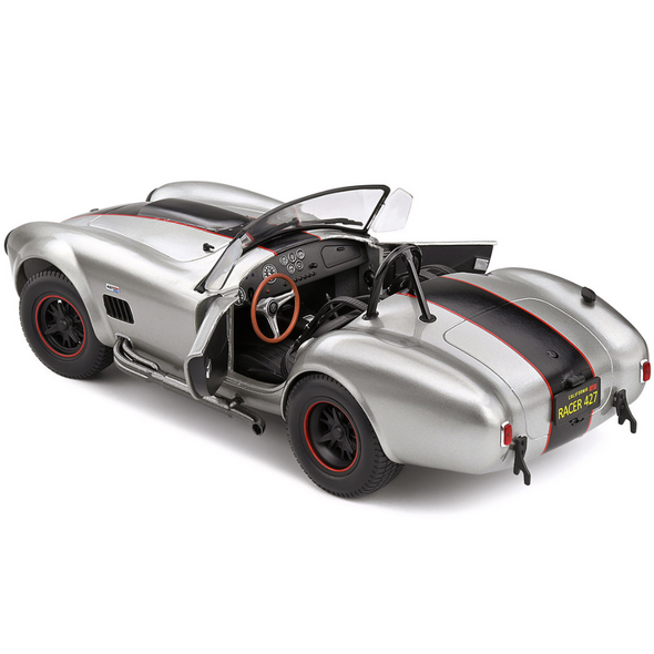 1965 Shelby AC Cobra 427 MKII Silver with Red and Black Stripes 1/18 Diecast Model Car