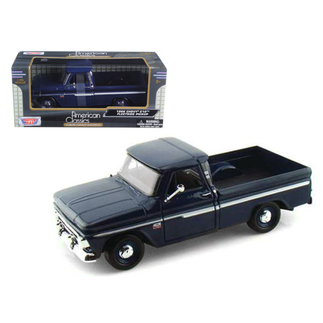 1966 Chevrolet C10 Fleetside Pickup Truck Dark Blue 1/24 Diecast Car Model by Motormax