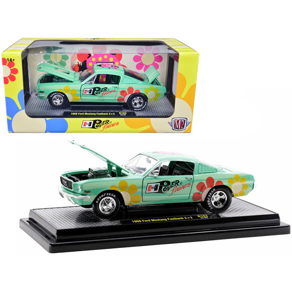 1966 Ford Mustang Fastback 2+2 Seafoam Green and Light Green with Flowers 1/24 Diecast