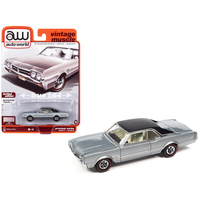 1966 Oldsmobile 442 Silver Mist Metallic 1/64 Diecast Model Car by Auto World