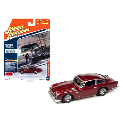 1966 Aston Martin DB5 RHD (Right Hand Drive) Rossa Rubina Chiara Red Metallic "Classic Gold Collection" 2023 Release 1 Limited Edition to 4428 pieces Worldwide 1/64 Diecast Model Car by Johnny Lightning