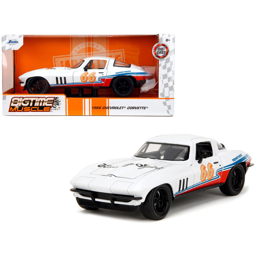 1966-chevrolet-corvette-66-racing-spirit-white-with-graphics-bigtime-muscle-series-1-24-diecast-model-car