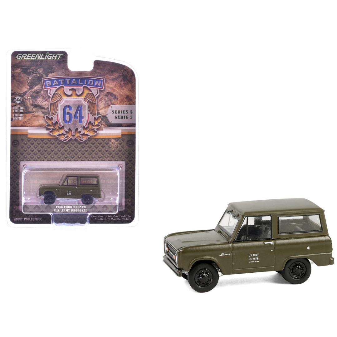 1966 Ford Bronco "U.S. Army Proposal" Olive Drab "Battalion 64" Series 5 1/64 Diecast Model Car