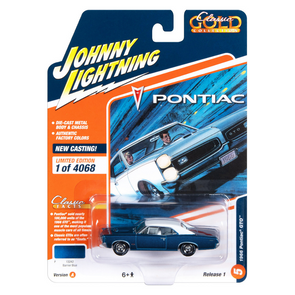 1966 Pontiac GTO Barrier Blue Metallic with White Top and White Interior "Classic Gold Collection" 2023 Release 1 Limited Edition to 4068 pieces Worldwide 1/64 Diecast Model Car by Johnny Lightning