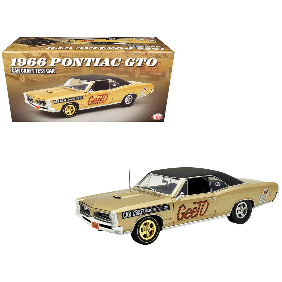 1966 Pontiac GTO "Car Craft Magazine Test Car" Gold Metallic with Black Top and Graphics Limited Edition to 300 pieces Worldwide 1/18 Diecast Model Car