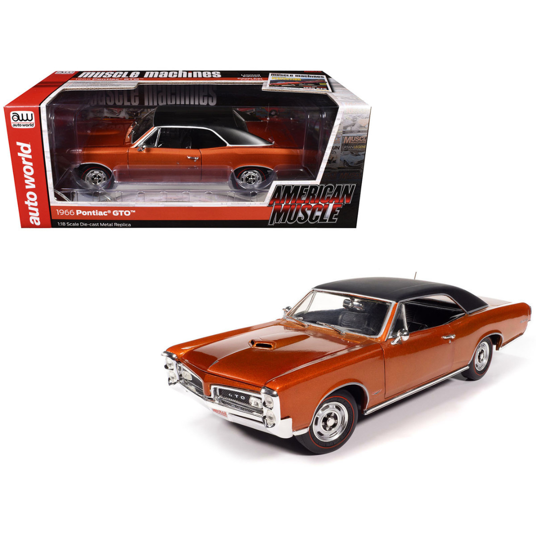 1966 Pontiac GTO Copper Blaze Metallic with Black Vinyl Top "Hemmings Muscle Machines July 2024 Cover Car" "American Muscle" Series 1/18 Diecast Model Car