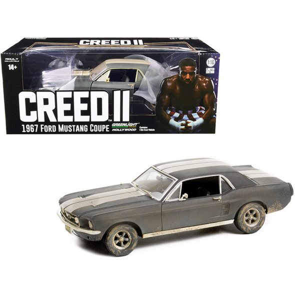 1967-ford-mustang-matt-black-weathered-creed-ii-1-18-diecast-model-car-by-greenlight