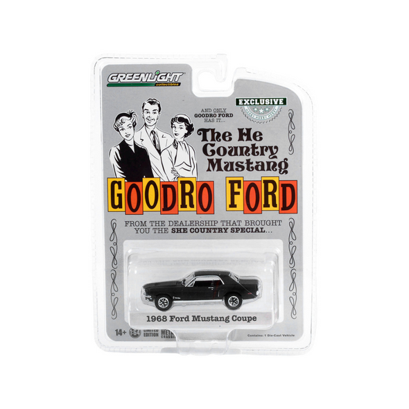 1967 Ford Mustang Stealth Matt Black "Bill Goodro Ford Denver Colorado" 1/64 Diecast Model Car by Greenlight