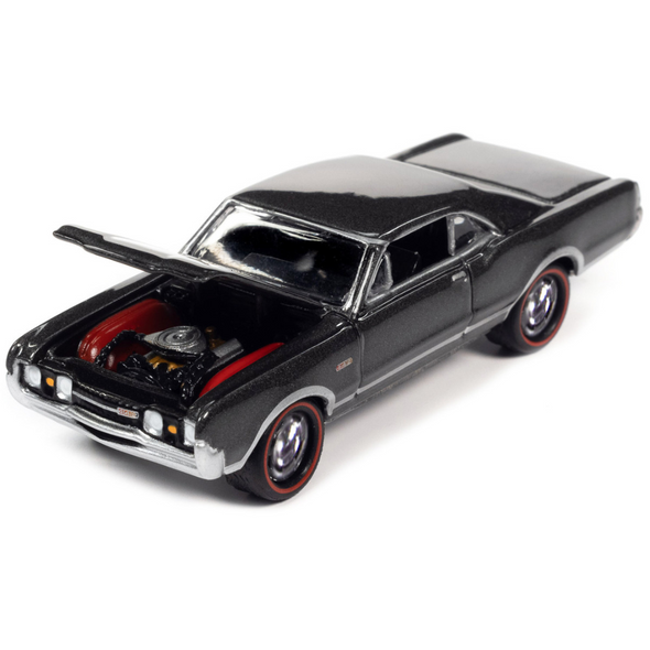 1967-oldsmobile-442-w-30-antique-pewter-gray-metallic-1-64-diecast-model-car-by-johnny-lightning