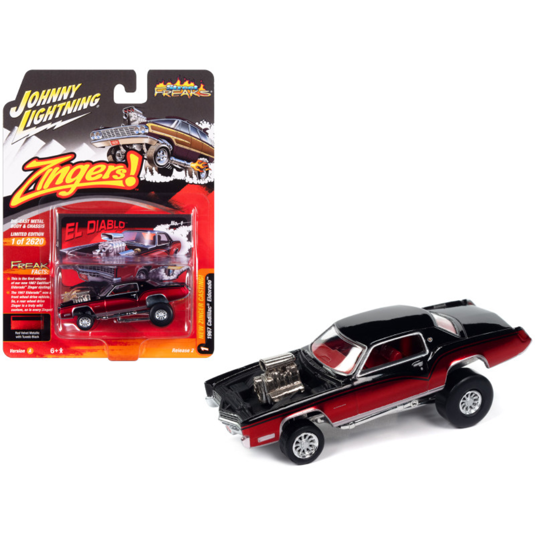 1967-cadillac-eldorado-el-diablo-tuxedo-black-and-red-velvet-metallic-zingers-limited-edition-to-2620-pieces-worldwide-street-freaks-series-1-64-diecast-model-car-by-johnny-lightning-12-64-jlsf026-jlsp359a-classic-auto-store-online