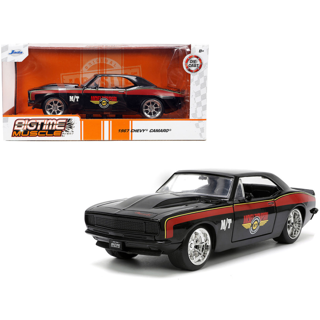 1967 Chevrolet Camaro "Mickey Thompson" Black with Red and Yellow Stripes "Bigtime Muscle" Series 1/24 Diecast Model Car