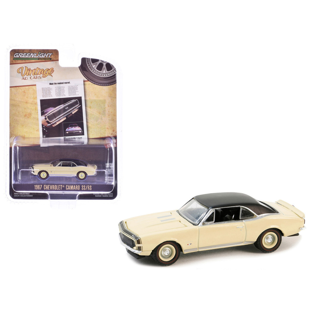 1967 Chevrolet Camaro SS/RS Cream with Black Vinyl Top "Vintage Ad Cars" Series 10 1/64 Diecast Model Car