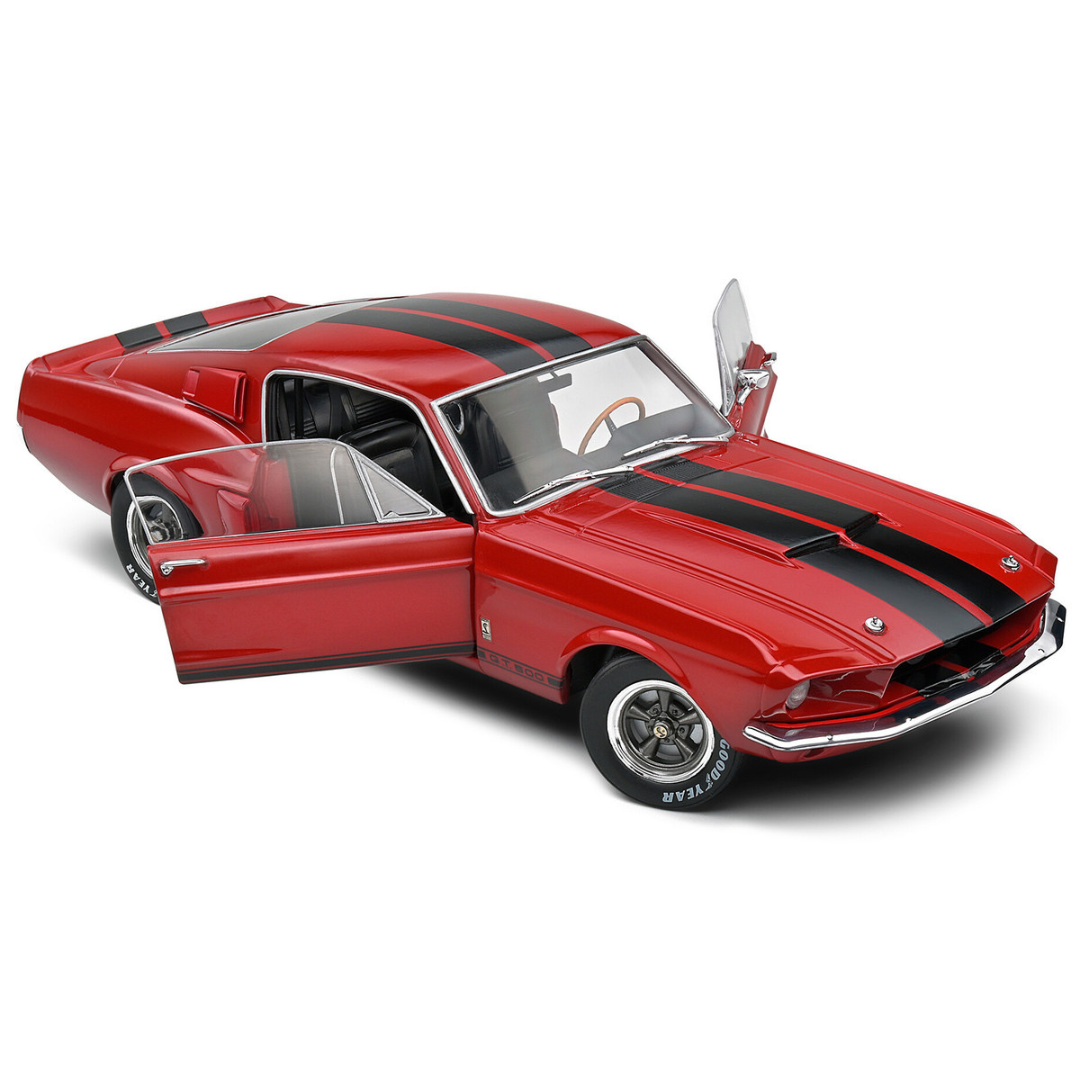 1967 Shelby GT500 Burgundy Red with Black Stripes 1/18 Diecast Model Car