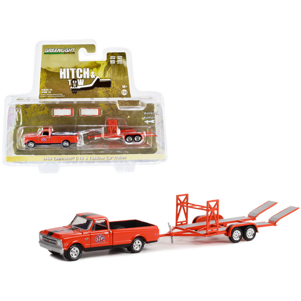 1968-chevrolet-c-10-pickup-truck-with-black-bed-cover-and-tandem-car-trailer-1-64-diecast