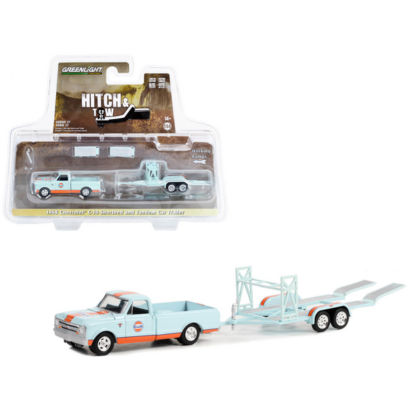 1968-chevrolet-c-10-shortbed-pickup-truck-and-tandem-car-trailer-gulf-oil-1-64-diecast