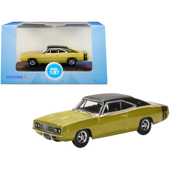 1968 Dodge Charger Gold 1/87 (HO) Scale Diecast Model Car by Oxford Diecast