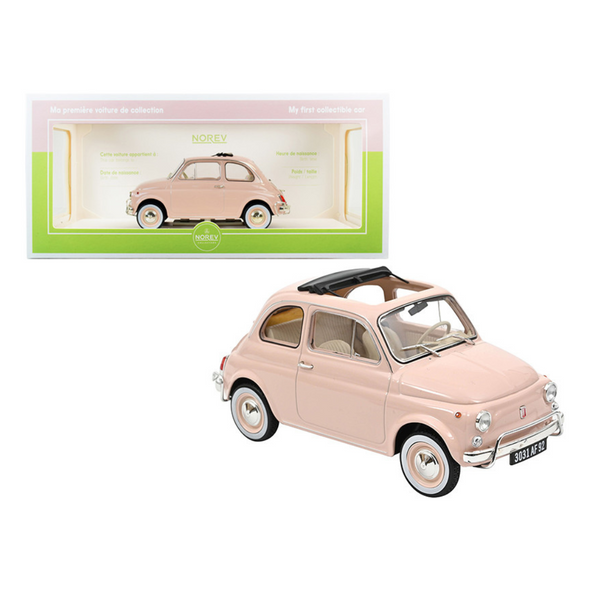 1968-fiat-500l-pink-with-special-birth-packaging-my-first-collectible-car-1-18-diecast-model-car-by-norev