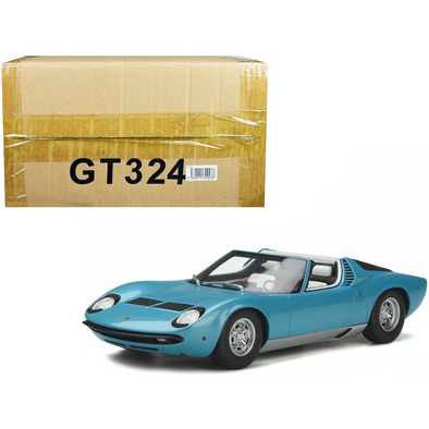 1968 Lamborghini Miura Roadster Light Blue Metallic 1/18 Model Car by GT Spirit