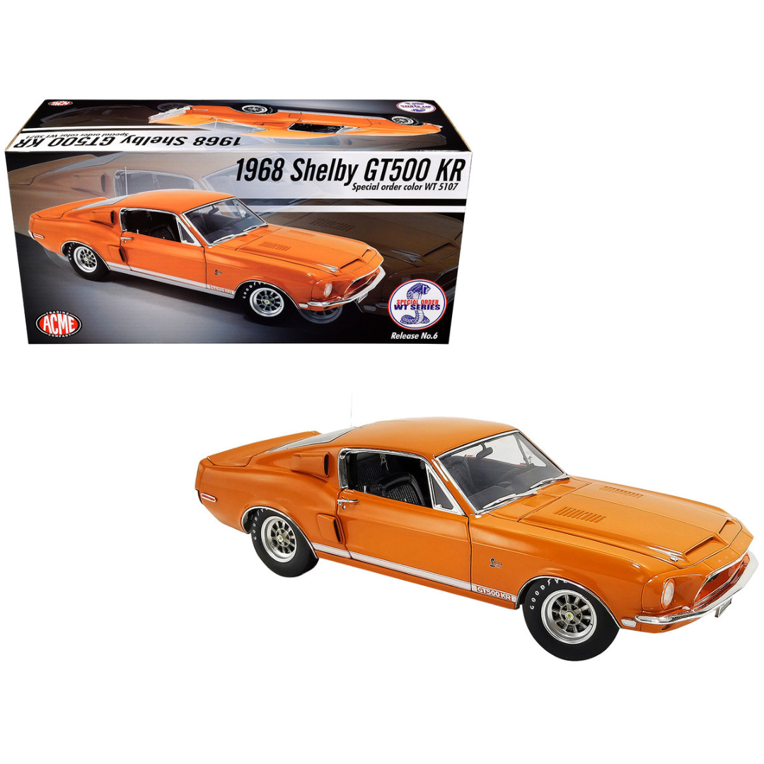 1968 Shelby GT500 KR Orange Metallic (WT Color Code 5107) with White Stripes Limited Edition 1/18 Diecast Model